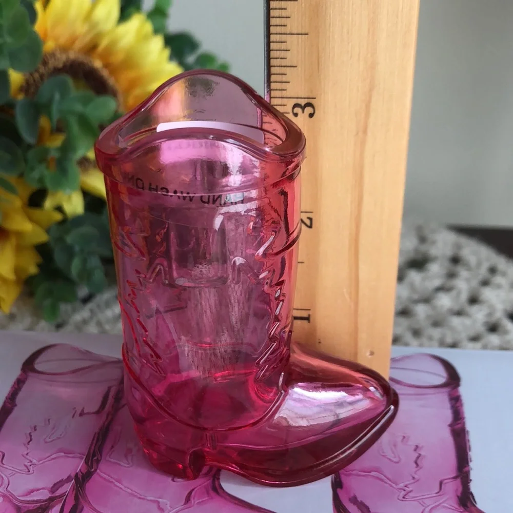 Godinger Pink GLASS Cowboy Boot Shot Glasses - Set of Four